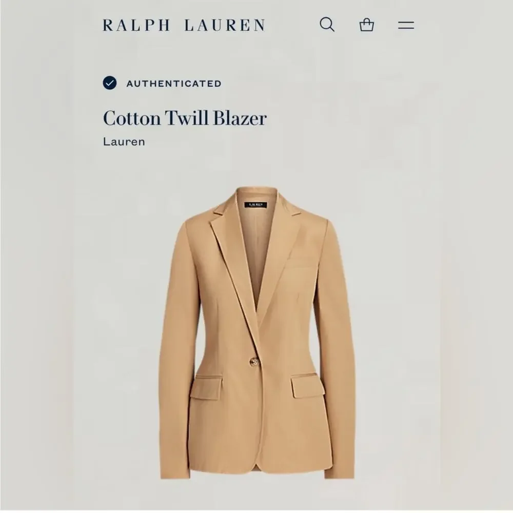 Lauren Ralph Lauren Women's Cotton Twill Blazer Long Sleeve Tan Size 0 NWT